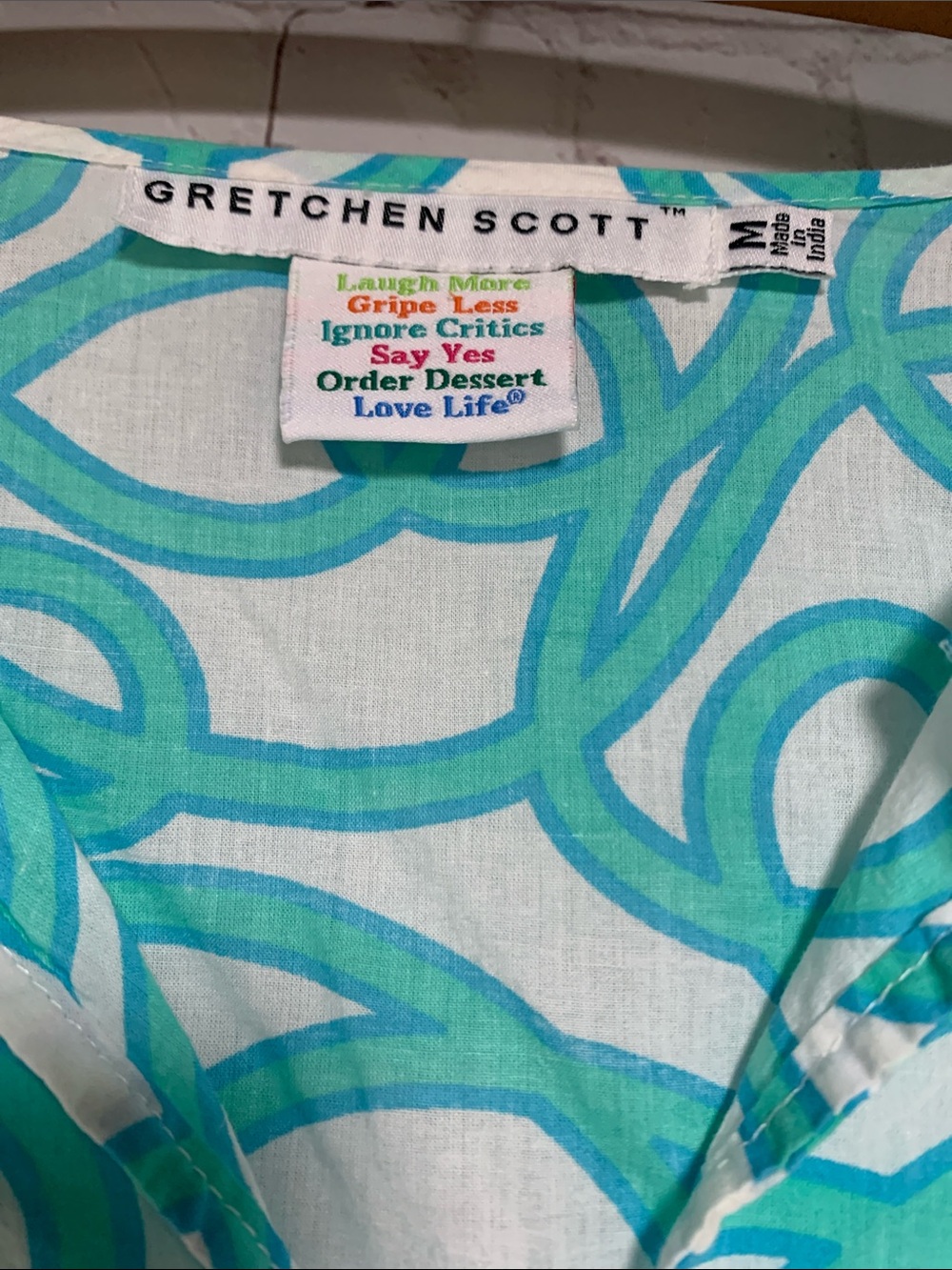 Gretchen Scott Turquoise & Aqua Patterned Tunic Dress Size M - Picture 2 of 5